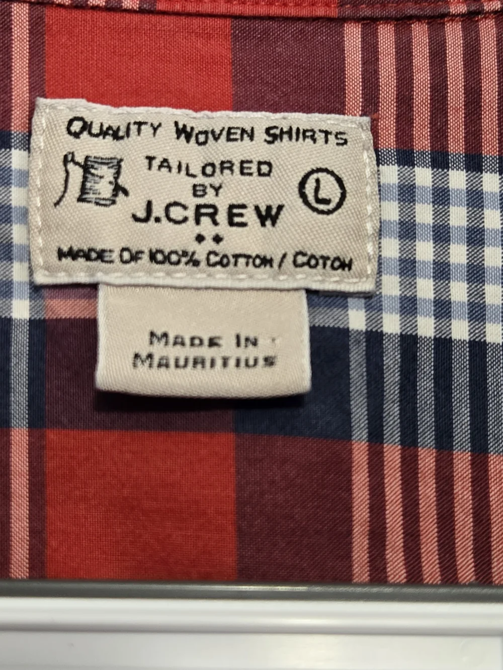 J.Crew Tailored Red Blue Plaid Button Down Shirt Men's Large‎ Cotton